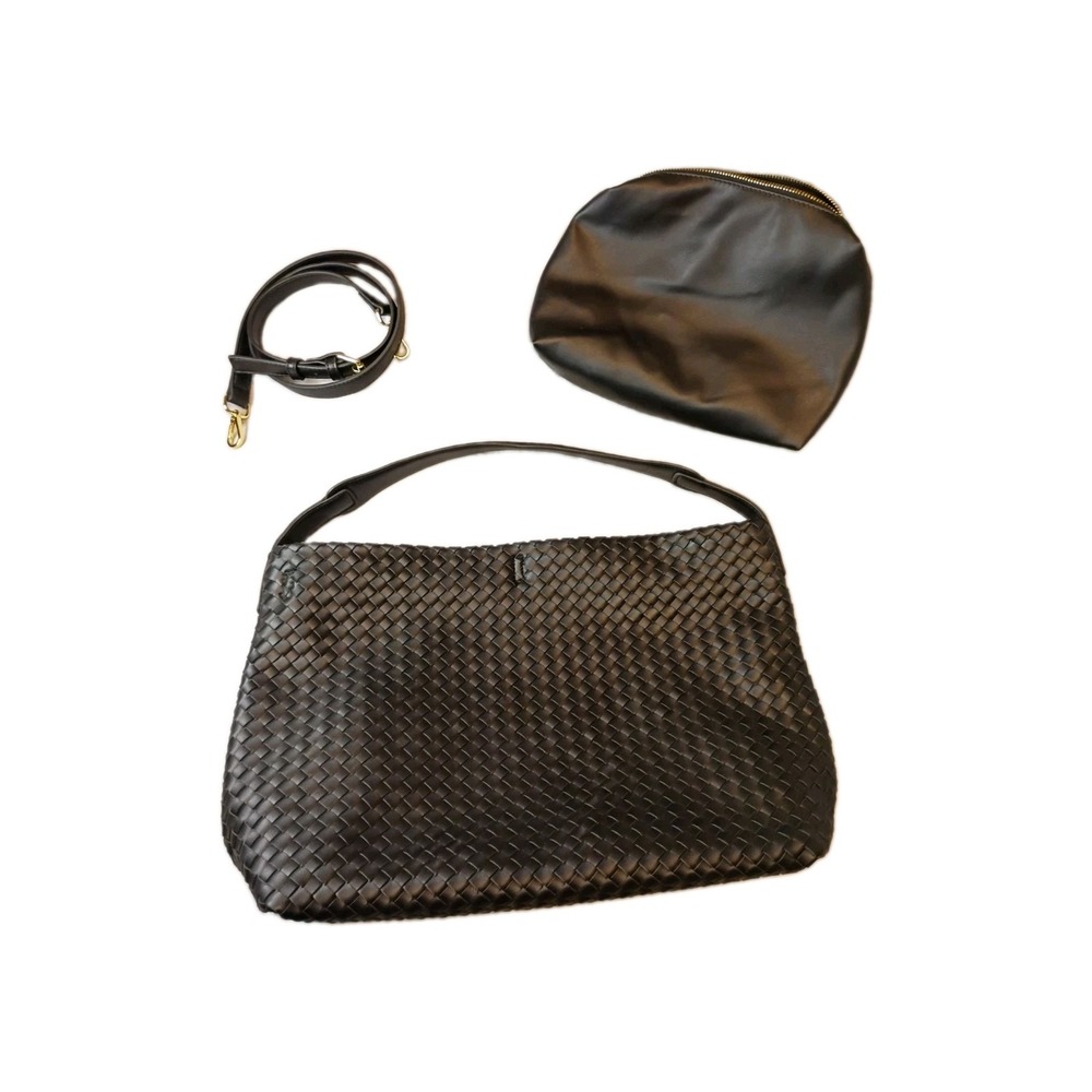Lake Effect Black Woven Tote Bag with Cosmetic Pouch and Crossbody Strap